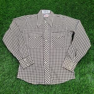 Vintage 70s Western Checks Button Shirt Small 18x26 Brown